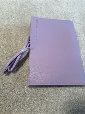 Tatcha Lilac Pebbled Wristlet Pouch with Gold Logo